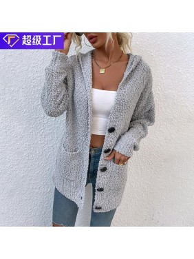 Single row button hooded sweating toothbrush sweater jacket fashion outfits