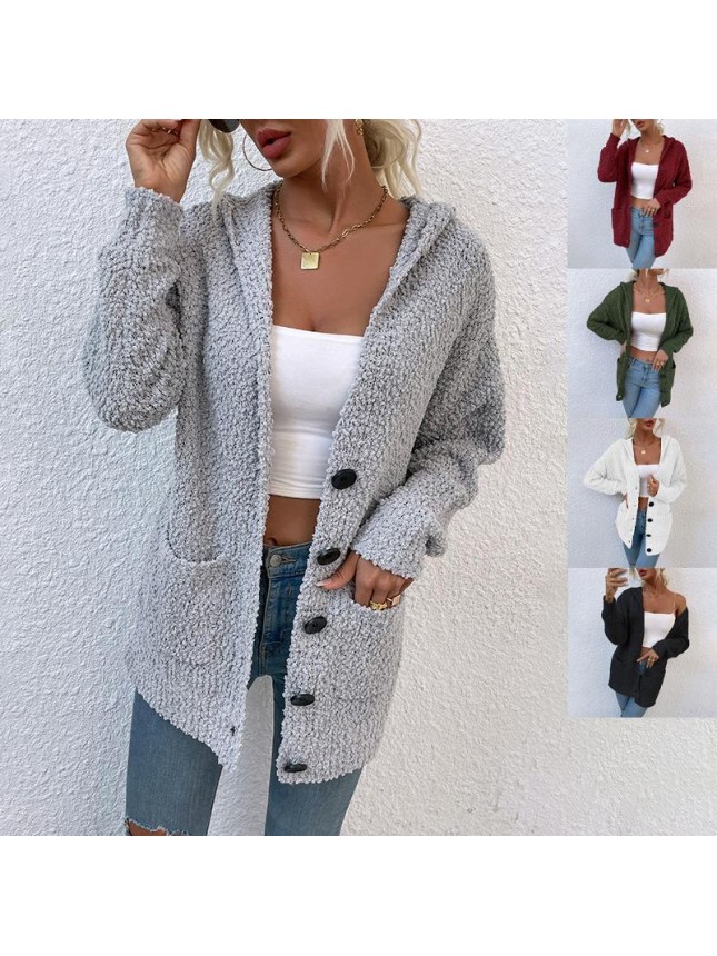 Single row button hooded sweating toothbrush sweater jacket fashion outfits