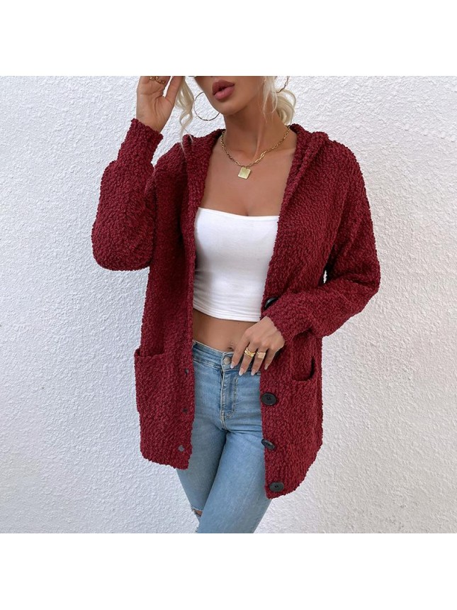 Single row button hooded sweating toothbrush sweater jacket fashion outfits