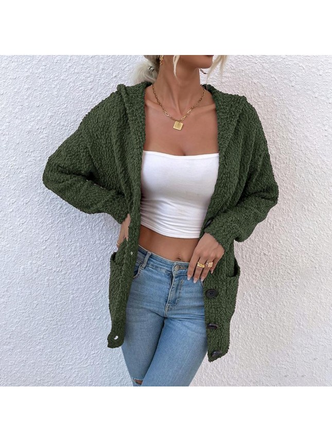Single row button hooded sweating toothbrush sweater jacket fashion outfits