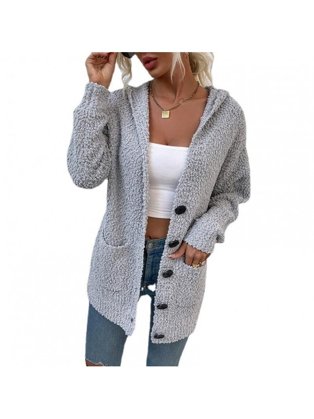 Single row button hooded sweating toothbrush sweater jacket fashion outfits