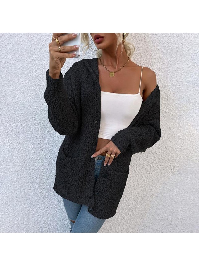 Single row button hooded sweating toothbrush sweater jacket fashion outfits