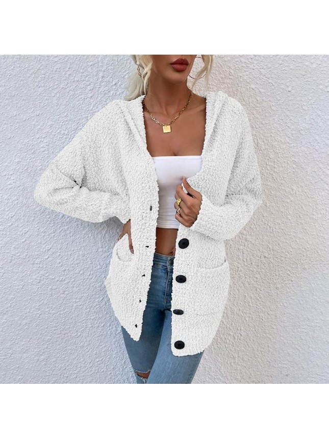 Single row button hooded sweating toothbrush sweater jacket fashion outfits