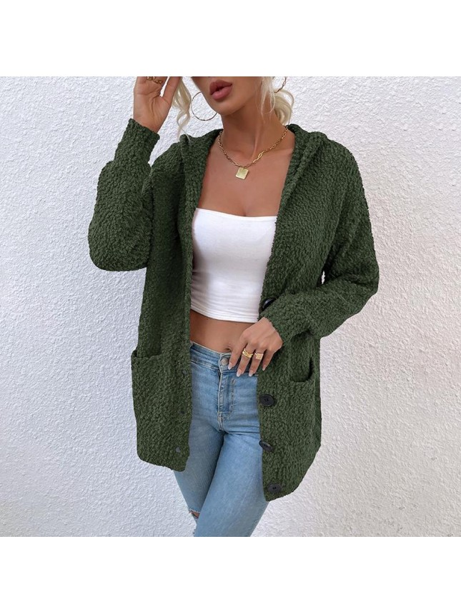 Single row button hooded sweating toothbrush sweater jacket fashion outfits