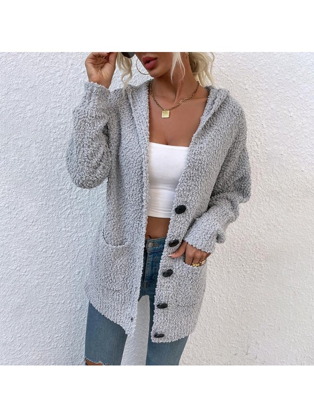 Single row button hooded sweating toothbrush sweater jacket fashion outfits