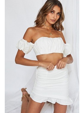 Off Shoulder Bodycon Mini Two Piece Dress – White