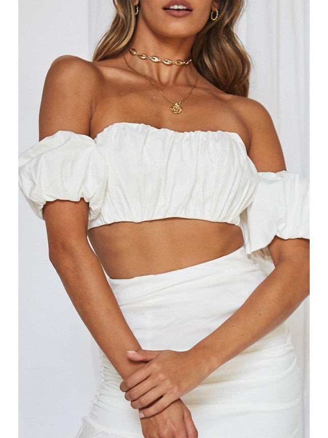 Off Shoulder Bodycon Mini Two Piece Dress – White