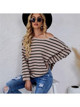 Striped knitting set large size loose round neck sweater fashion outfits