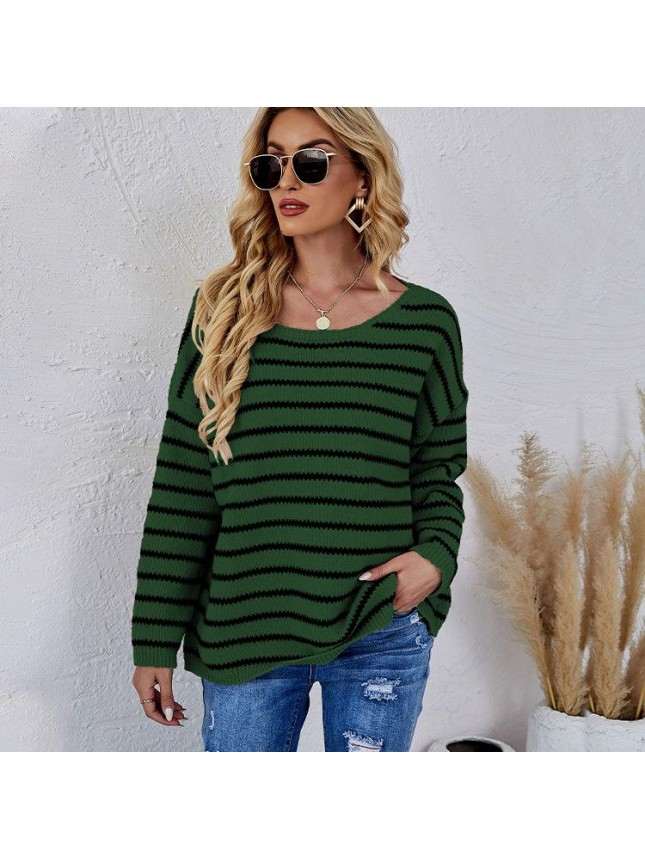 Striped knitting set large size loose round neck sweater fashion outfits