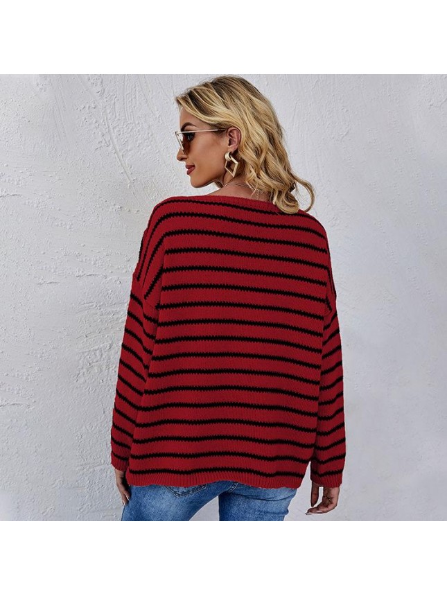 Striped knitting set large size loose round neck sweater fashion outfits