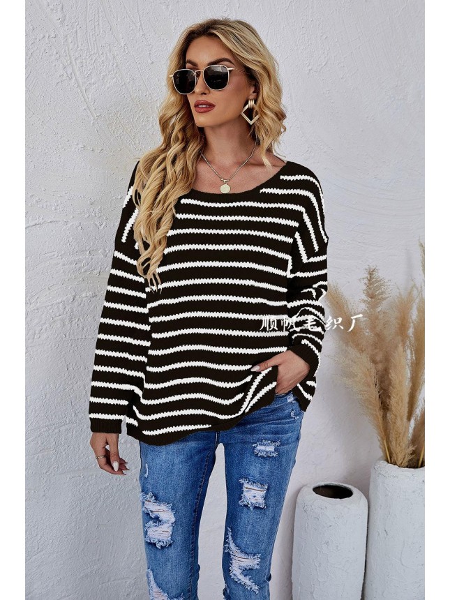 Striped knitting set large size loose round neck sweater fashion outfits