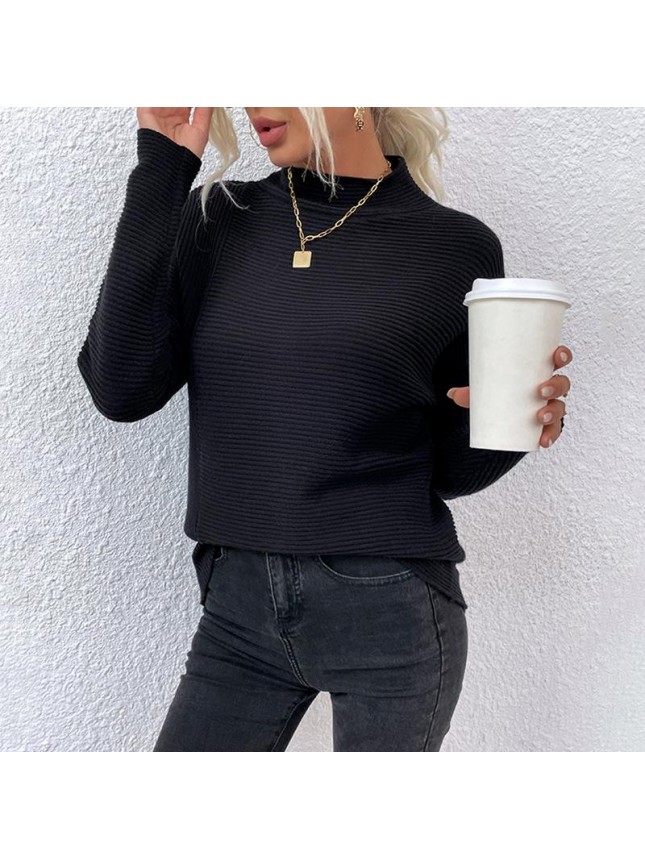 Solid color high collar pit sweater top fashion outfits
