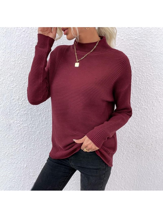 Solid color high collar pit sweater top fashion outfits
