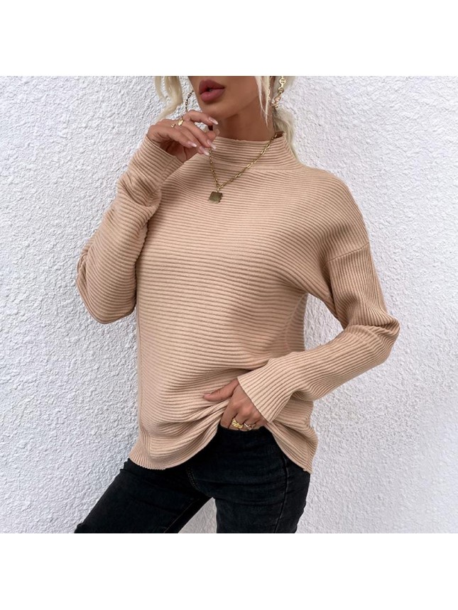 Solid color high collar pit sweater top fashion outfits