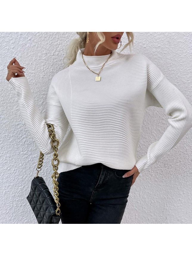 Solid color high collar pit sweater top fashion outfits