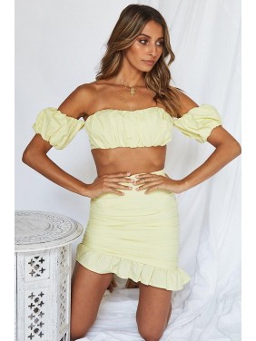 Off Shoulder Bodycon Mini Two Piece Dress – Yellow