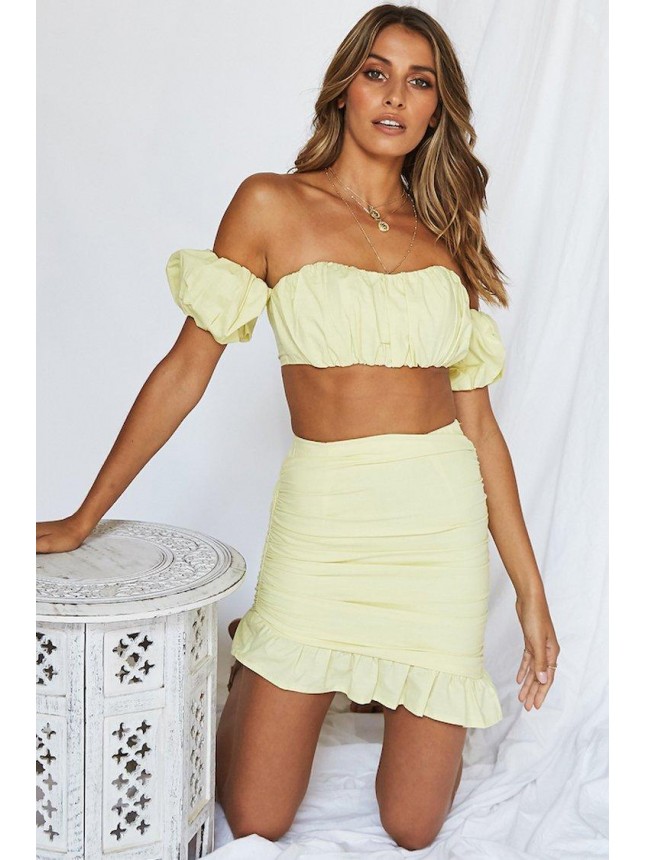 Off Shoulder Bodycon Mini Two Piece Dress – Yellow