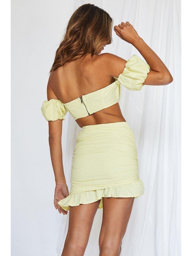 Off Shoulder Bodycon Mini Two Piece Dress – Yellow