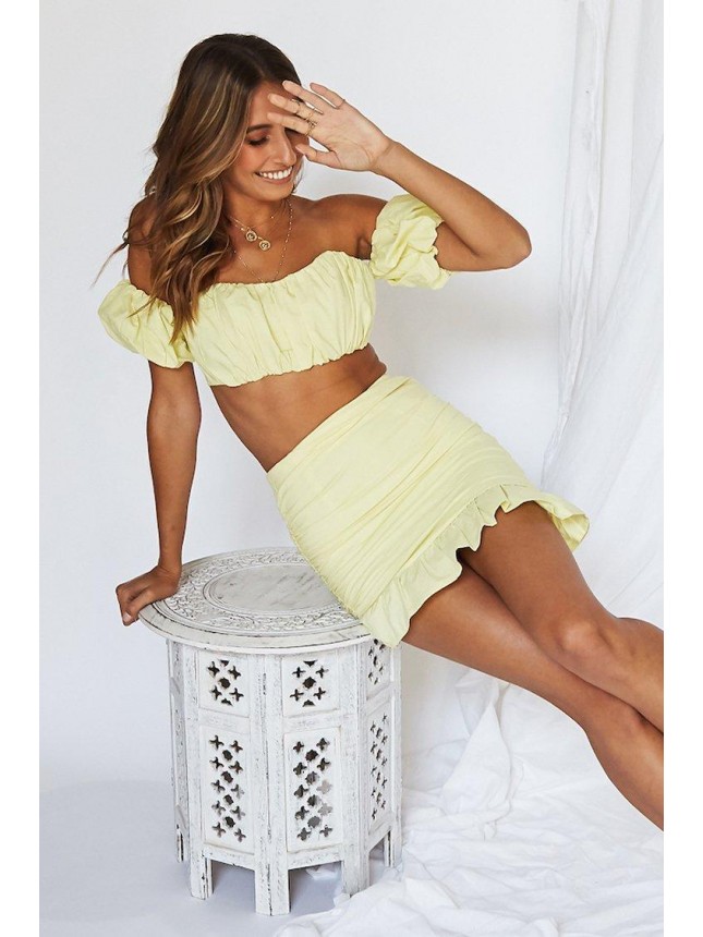 Off Shoulder Bodycon Mini Two Piece Dress – Yellow