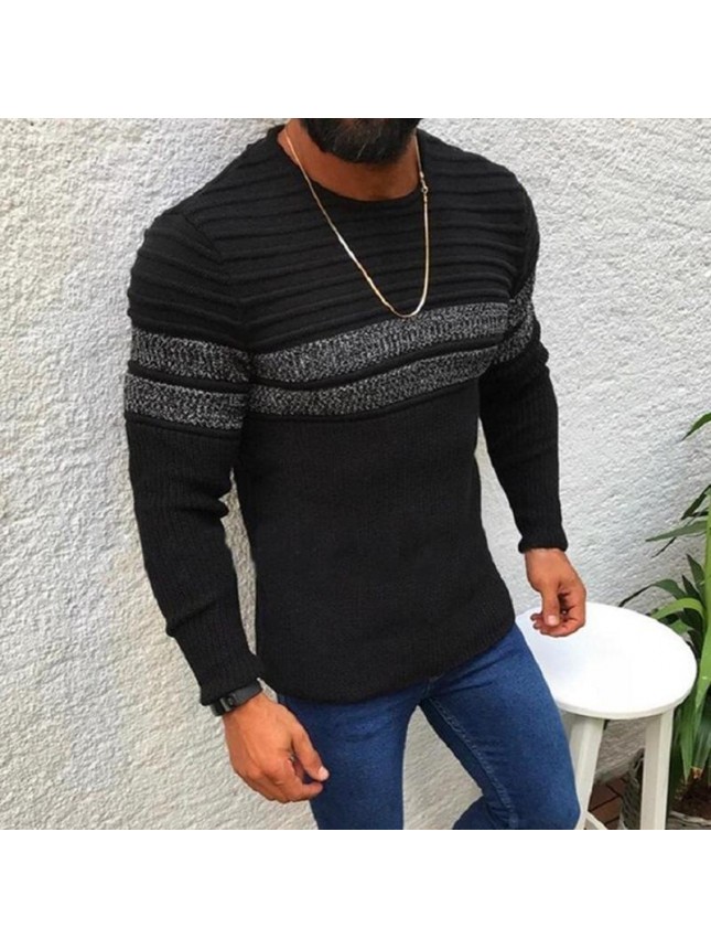 Striped men’s sweater knit sweater top KY fashion outfits