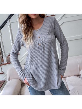 Warc husky top solid color loose long sleeve T shirt