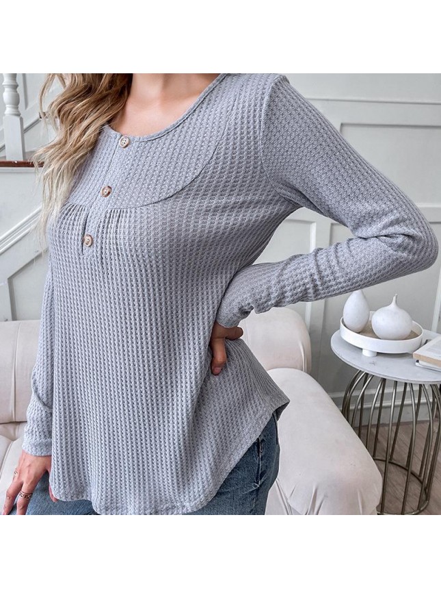 Warc husky top solid color loose long sleeve T shirt