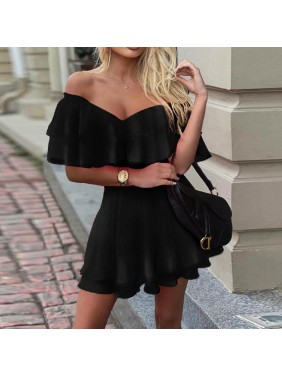 One-shoulder v-neck temperament dress