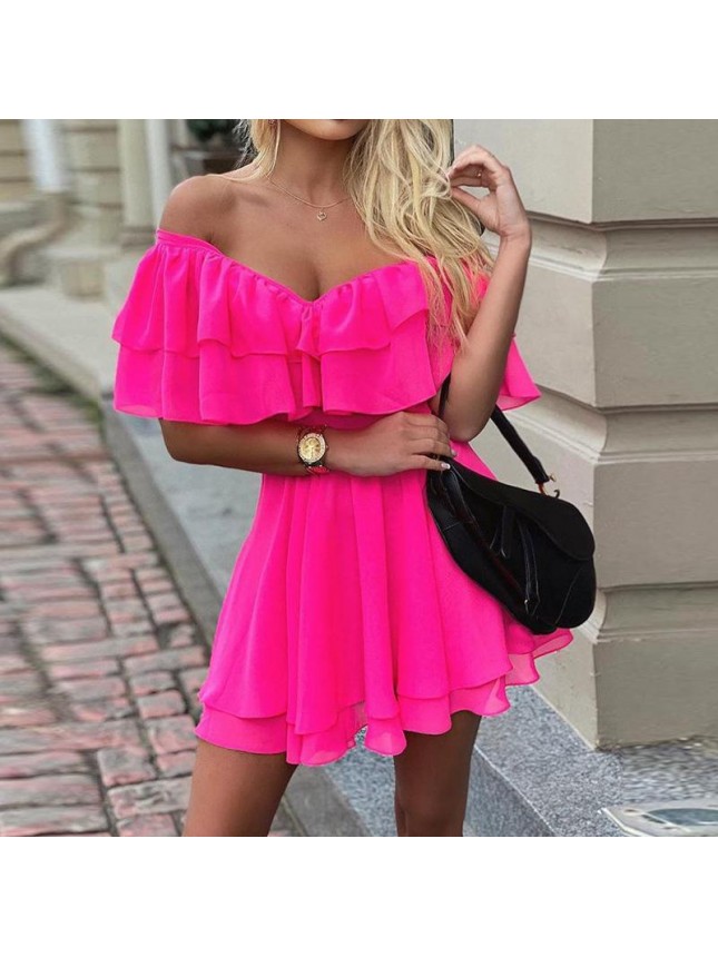 One-shoulder v-neck temperament dress