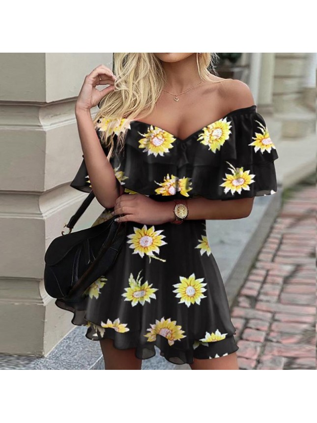One-shoulder v-neck temperament dress