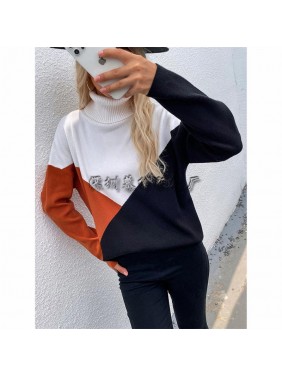 Spliced sweater OL commuter grid loose sweater fashion outfits