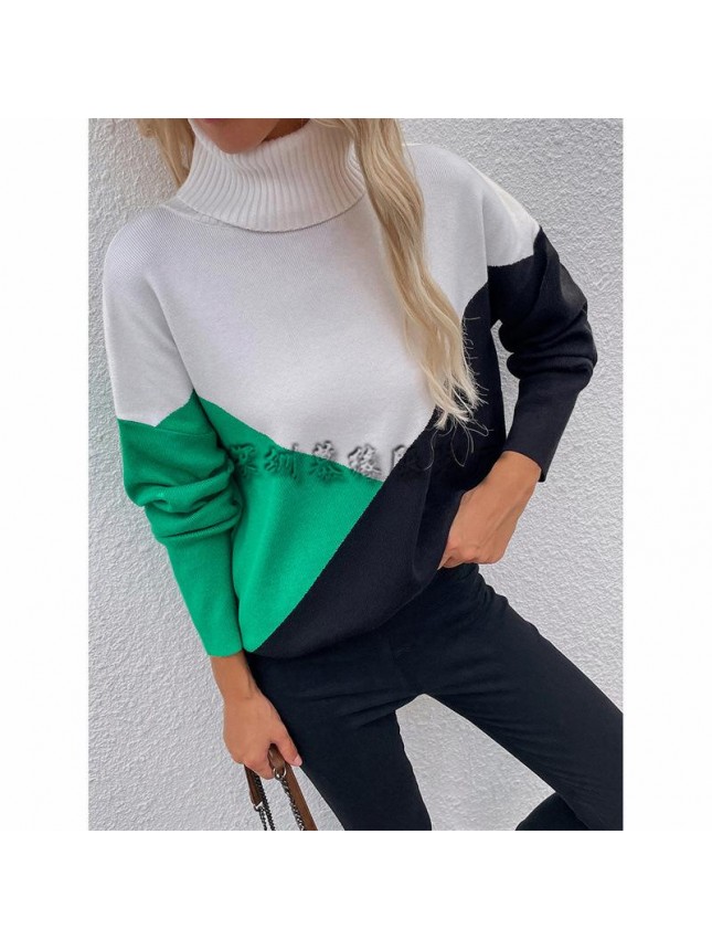 Spliced sweater OL commuter grid loose sweater fashion outfits