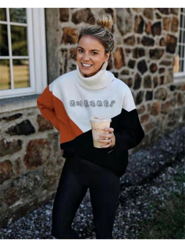 Spliced sweater OL commuter grid loose sweater fashion outfits