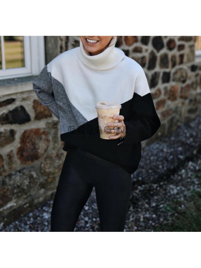 Spliced sweater OL commuter grid loose sweater fashion outfits