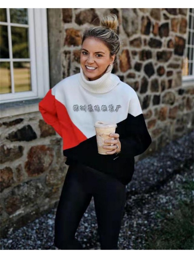 Spliced sweater OL commuter grid loose sweater fashion outfits