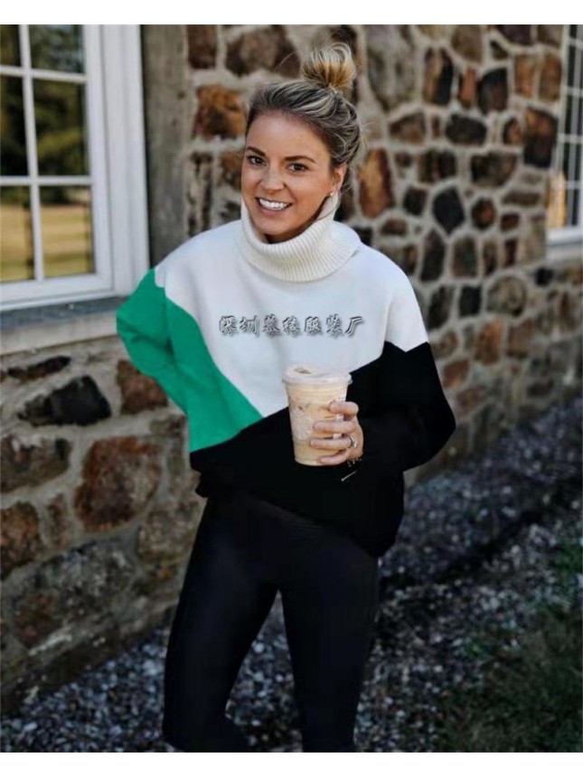 Spliced sweater OL commuter grid loose sweater fashion outfits