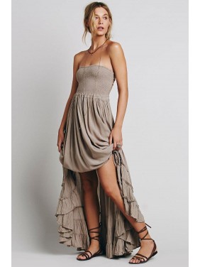 Backless Smocked Halter Boho Chic Maxi Dress – Khaki