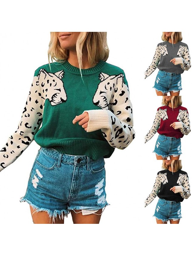 Sweater color matching two leopard head color fashion outfits