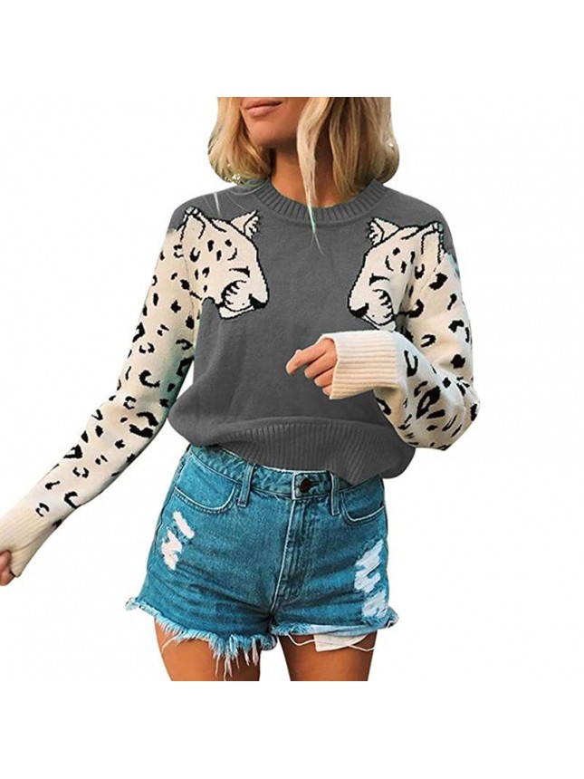 Sweater color matching two leopard head color fashion outfits