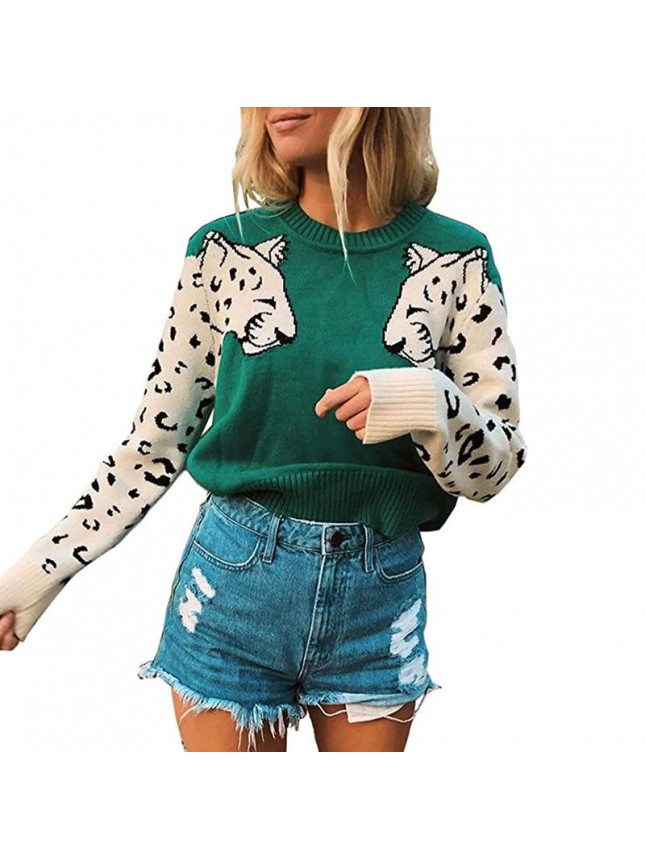 Sweater color matching two leopard head color fashion outfits
