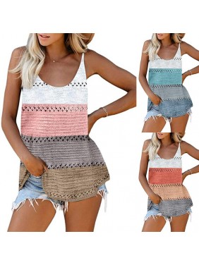 Striped color matching beach sling vest fashion outfits