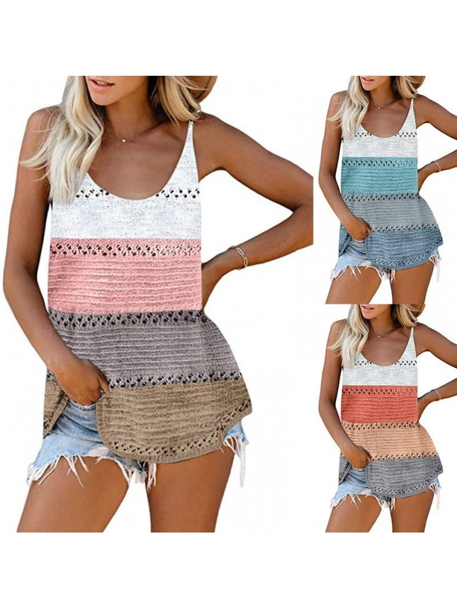 Striped color matching beach sling vest fashion outfits