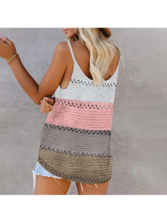 Striped color matching beach sling vest fashion outfits