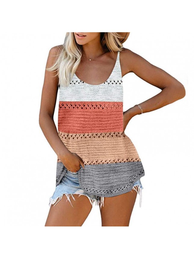 Striped color matching beach sling vest fashion outfits