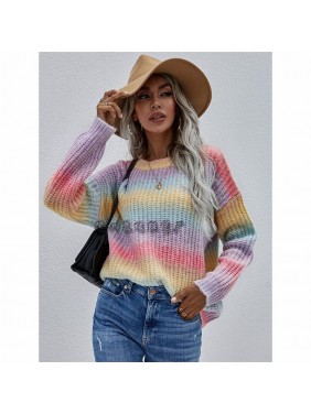 Striped weed wear loose large size rainbow sweater fashion outfits