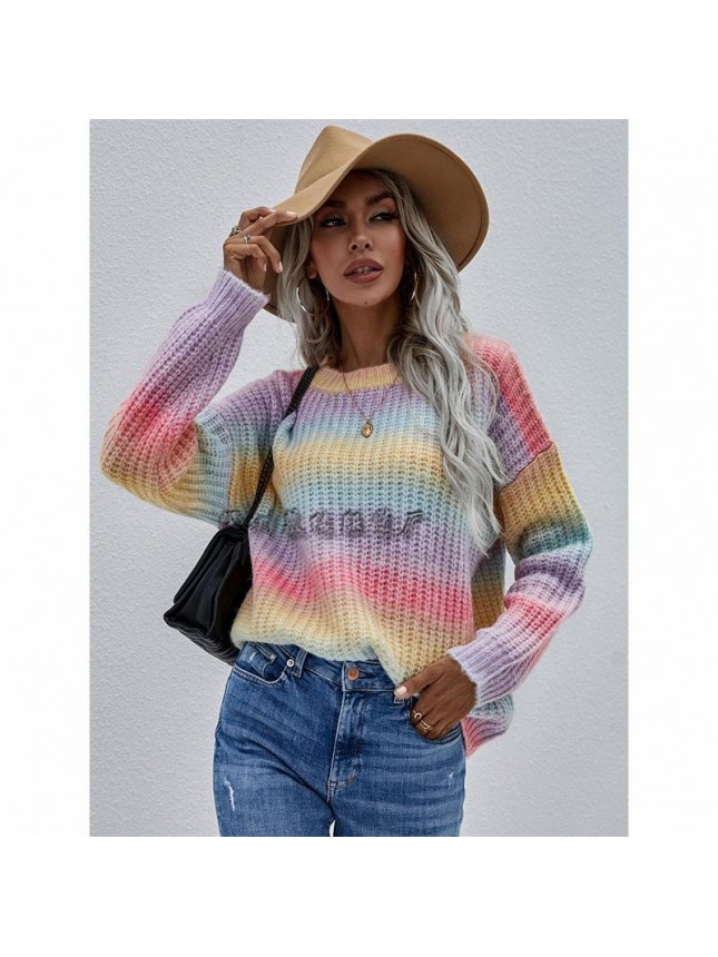 Striped weed wear loose large size rainbow sweater fashion outfits