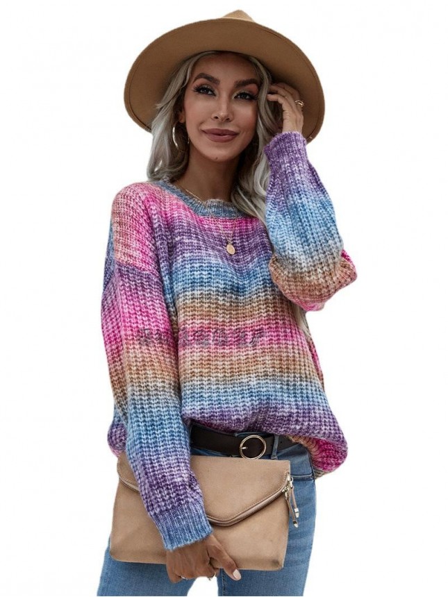 Striped weed wear loose large size rainbow sweater fashion outfits