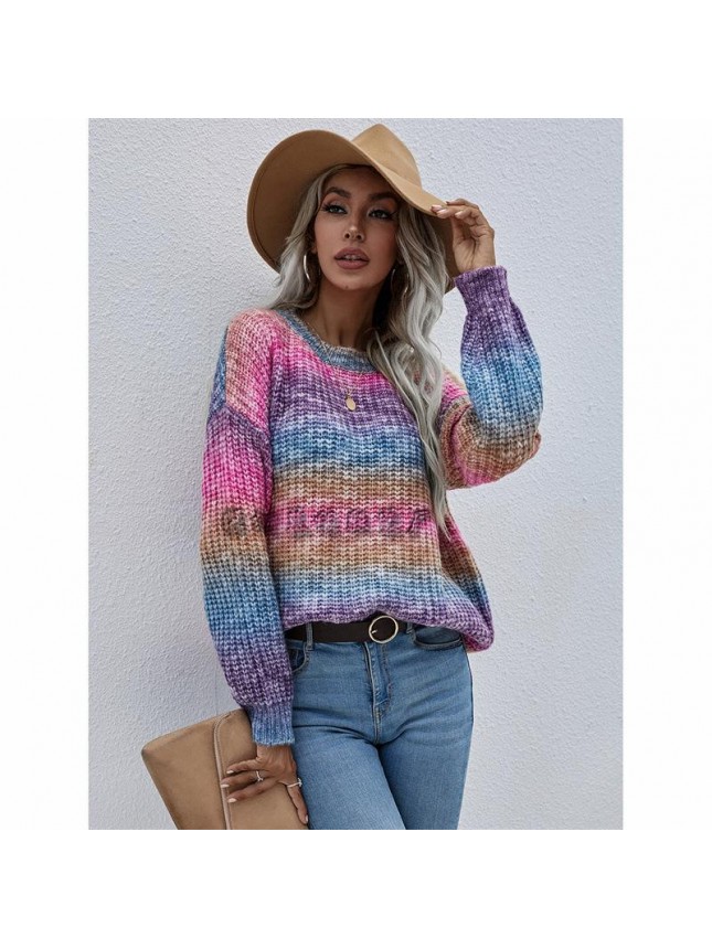 Striped weed wear loose large size rainbow sweater fashion outfits