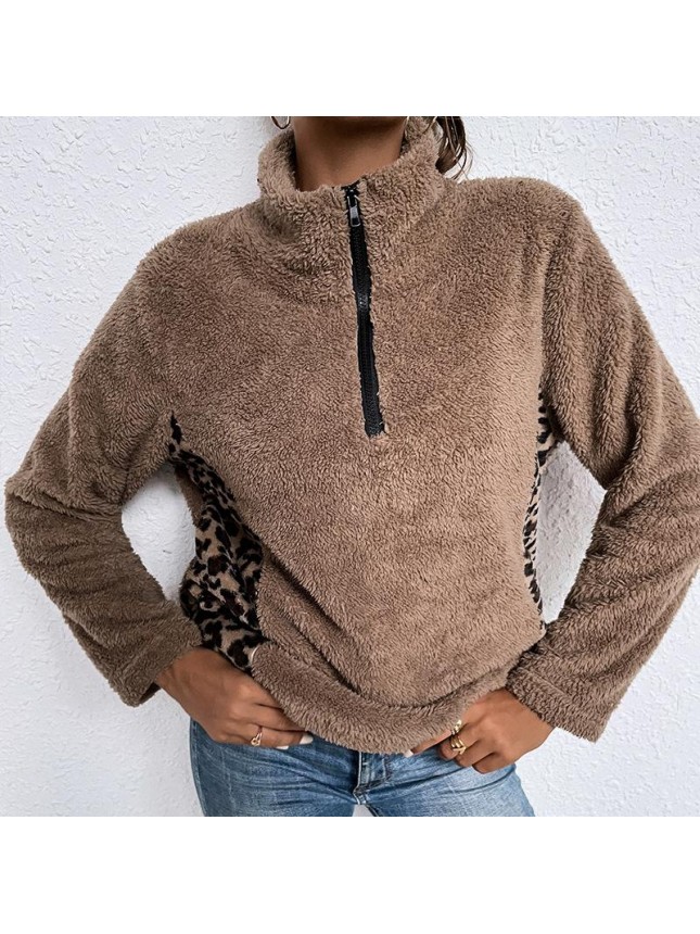 Dedicated to splicing leopard long sleeved shirts, lapel, plus velvet sweater