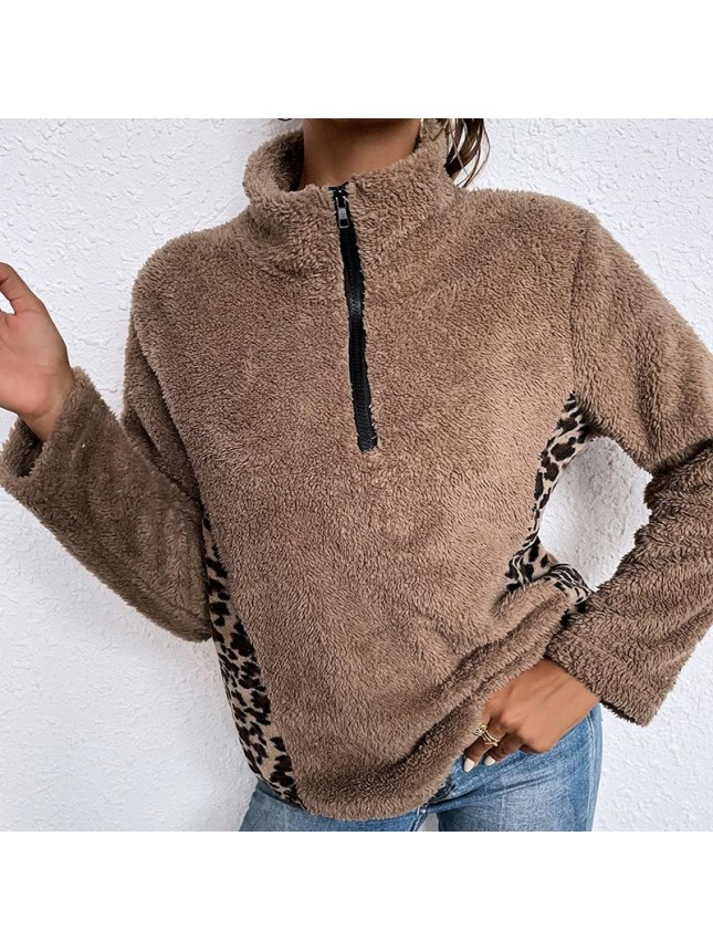 Dedicated to splicing leopard long sleeved shirts, lapel, plus velvet sweater