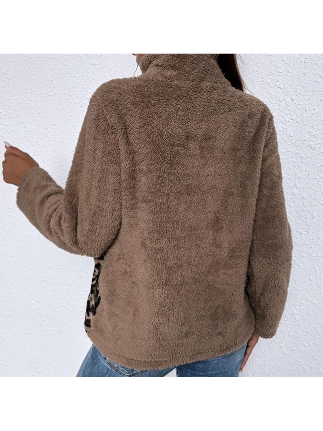 Dedicated to splicing leopard long sleeved shirts, lapel, plus velvet sweater
